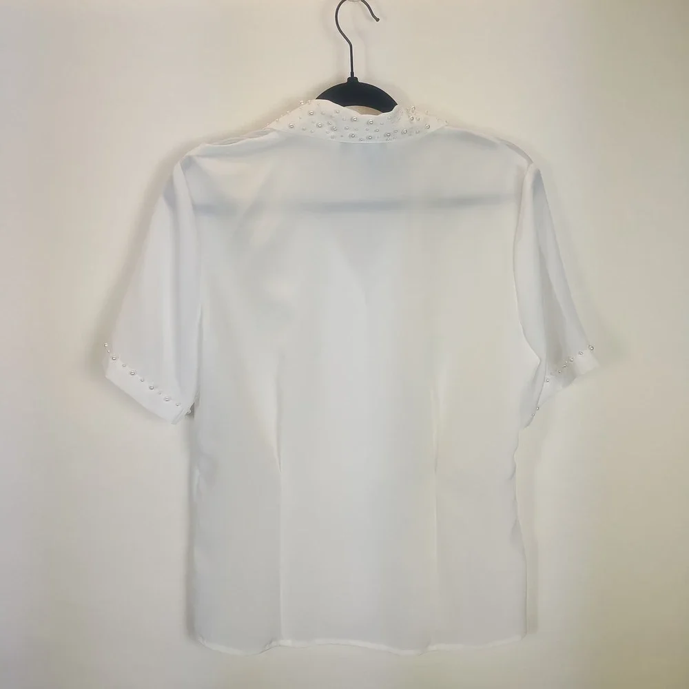 Laura & Jayne Short Sleeve Blouse Women's 6 White Pearl Vintage Coquette Femine - Picture 5 of 11